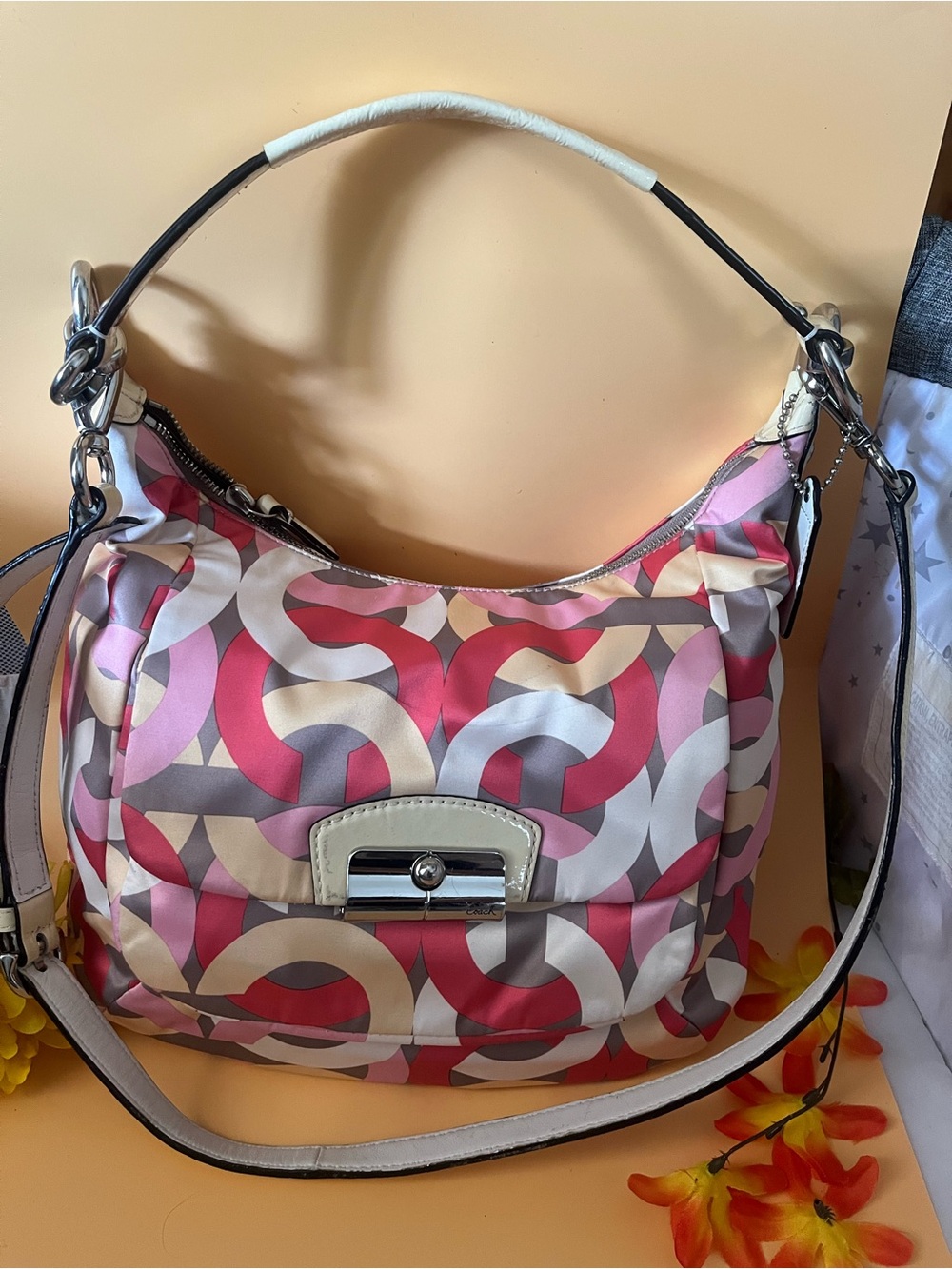 Coach Multicolor Optic C Print Hobo Shoulder Bag & Wallet Set.